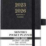 2023-2026 Monthly Pocket Planner/Calendar - 3 Year Pocket Monthly Calendar, Jul 2023 - Jun 2026, 6.3" × 3.8", 36-Month Planner with Pen Hold, Elastic Closure, 2 Bookmarks, Inner Pocket, Thick Paper, Brown